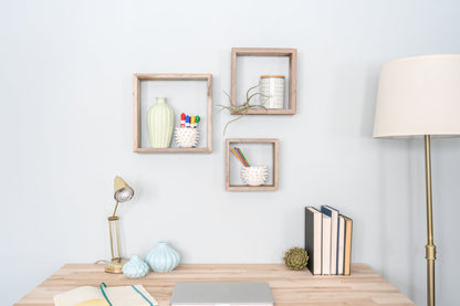 Set of Three Espresso Wood Square Hanging Dimensional Sculpture