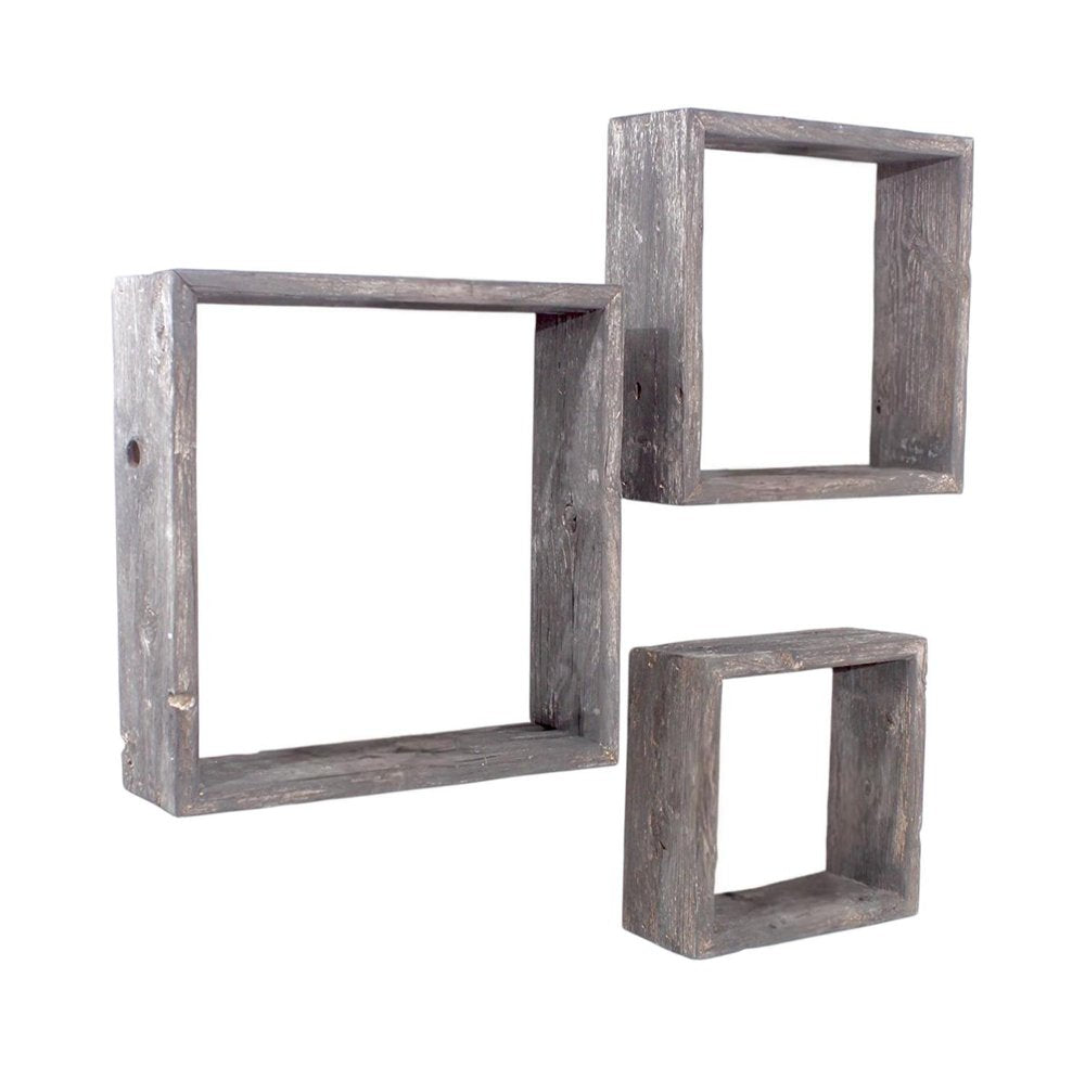 Set of Three Smoky Black Wood Square Hanging Dimensional Sculpture