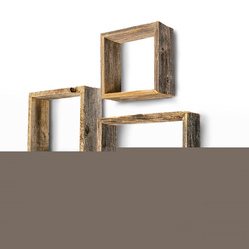 Rustic Farmhouse Set Of 3 Square Shadow Box Shelves