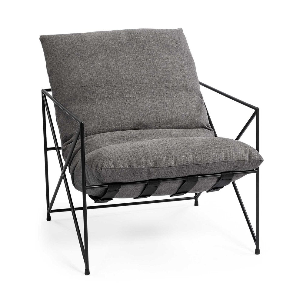 30" Gray and Black Linen Lounge Chair