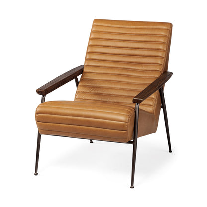 37" Tan and Black Faux Leather Tufted Lounge Chair
