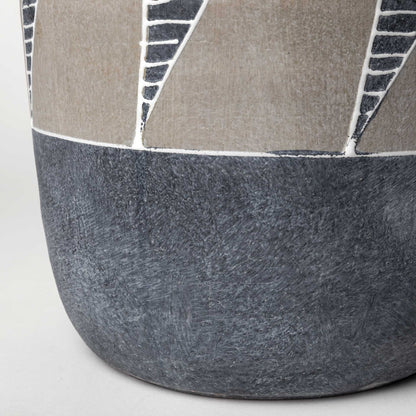 15" Brown And Gray Geometric Cylinder Ceramic Table Vase