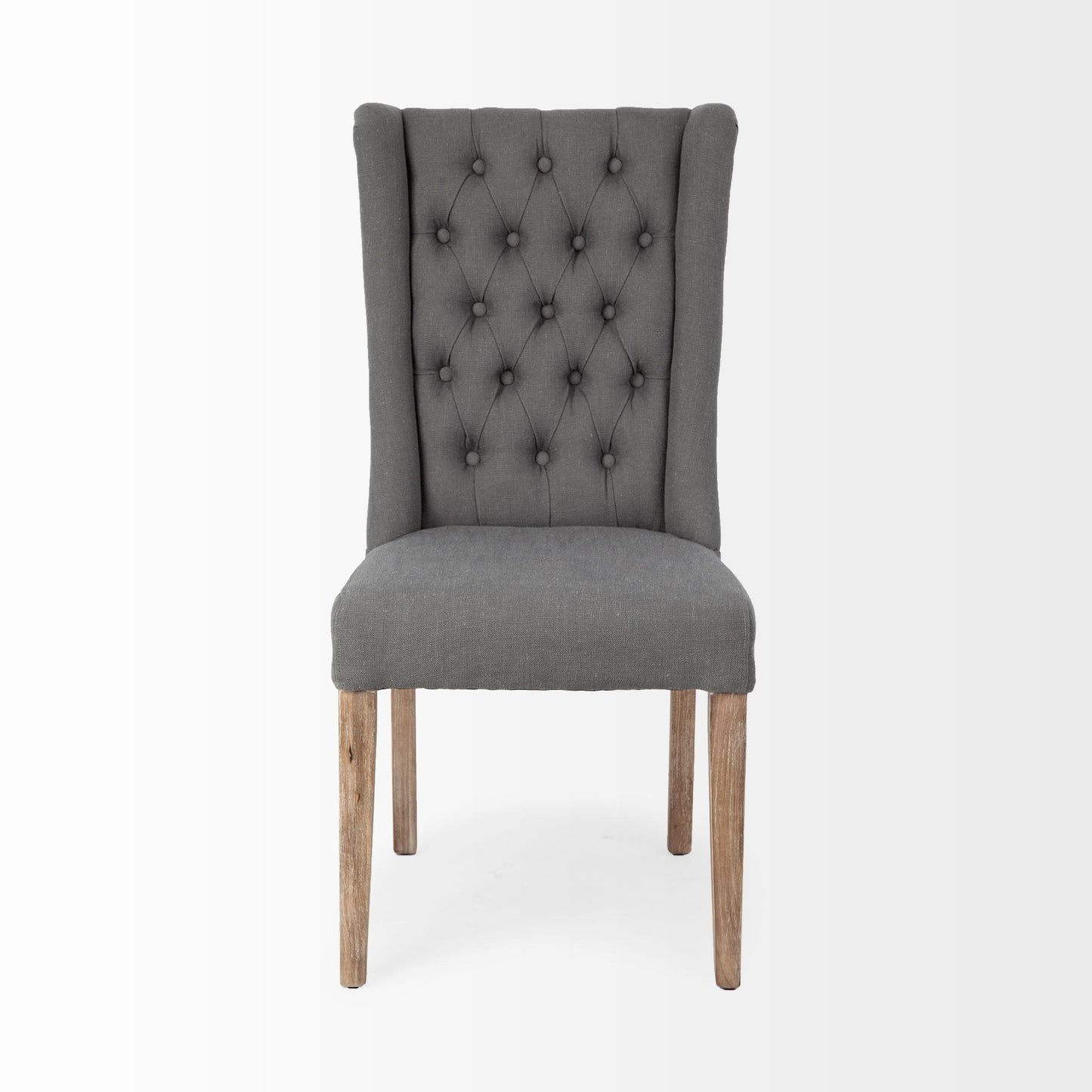 Tufted Gray and Brown Upholstered Linen Wing Back Dining Side Chair