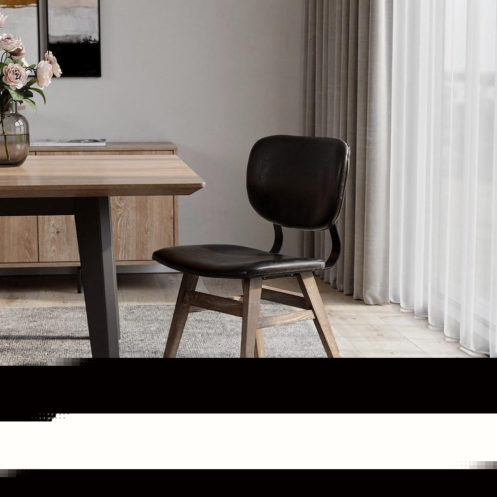 Set of Two Black and Brown Faux Leather Open Back Dining Side Chairs