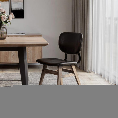 Set of Two Black and Brown Faux Leather Open Back Dining Side Chairs