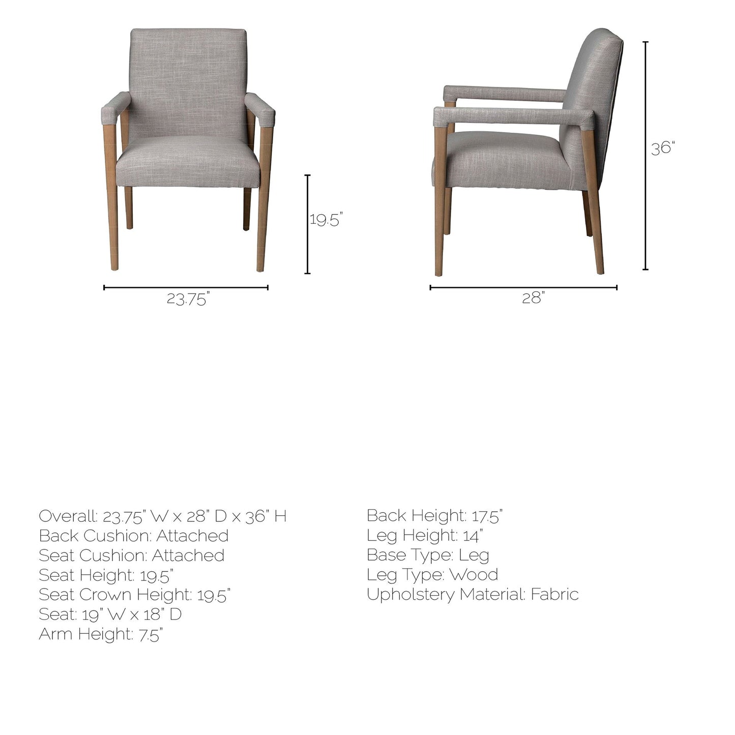 Gray and Brown Upholstered Fabric King Louis Back Dining Arm Chair