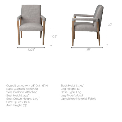 Gray and Brown Upholstered Fabric King Louis Back Dining Arm Chair
