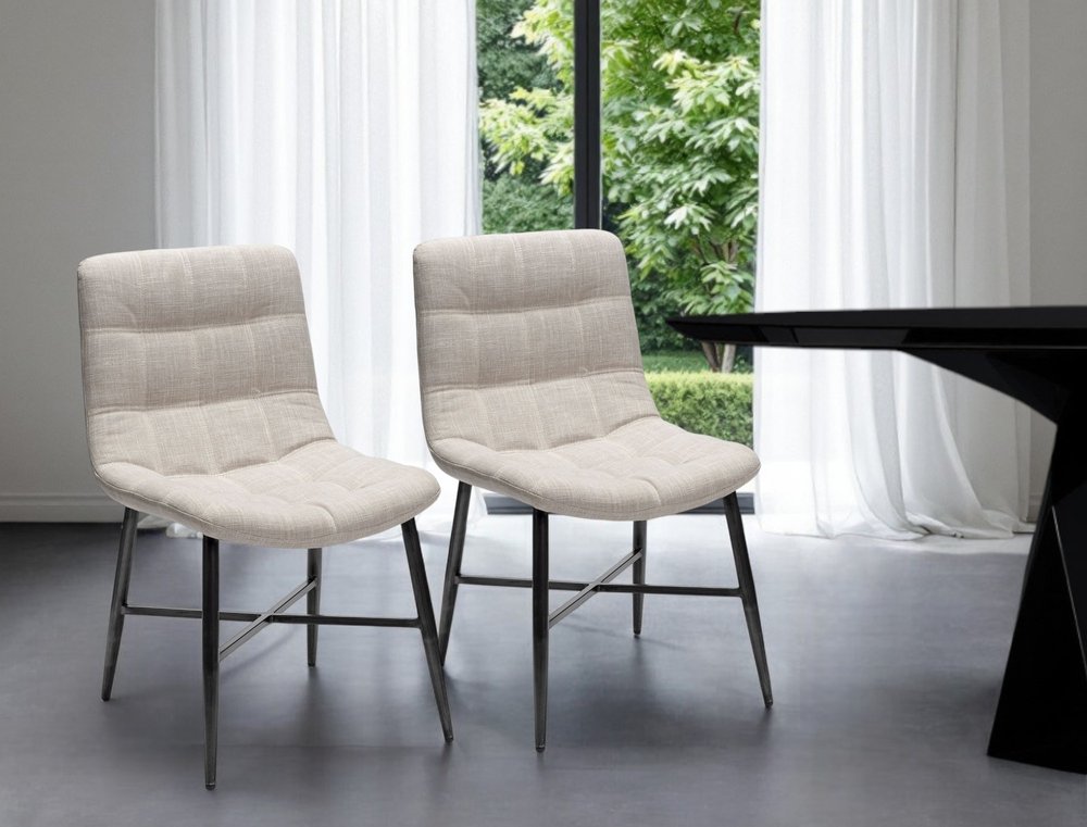Set Of Two White And Black Upholstered Fabric Open Back Side Chairs