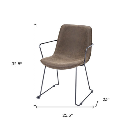 Brown and Black Upholstered Faux Leather Dining Arm Chair