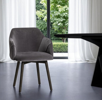 Gray and Black Upholstered Fabric Dining Arm Chair