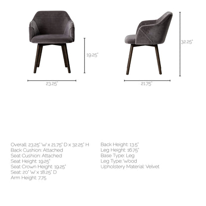 Gray and Black Upholstered Fabric Dining Arm Chair