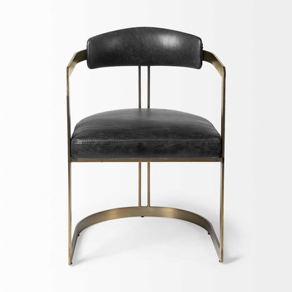 Black and Gold Upholstered Leather Open Back Dining Arm Chair