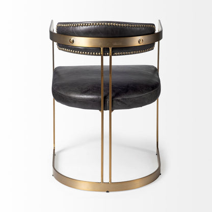 Black and Gold Upholstered Leather Open Back Dining Arm Chair
