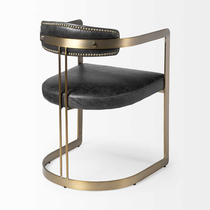 Black and Gold Upholstered Leather Open Back Dining Arm Chair