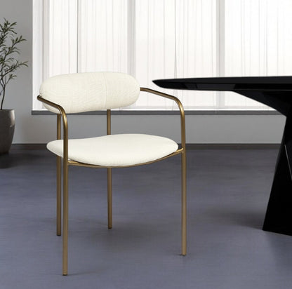 Cream And Gold Upholstered Fabric Open Back Dining Arm Chair