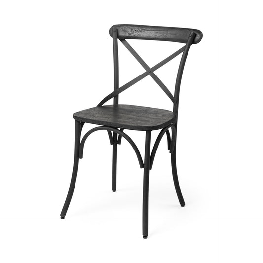 Set of Two Black Cross Back Dining Side Chairs