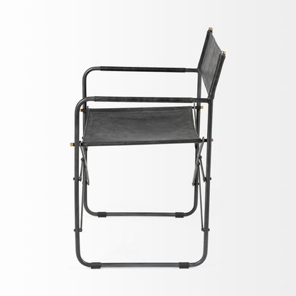 Black Leather Open Back Dining Arm Chair
