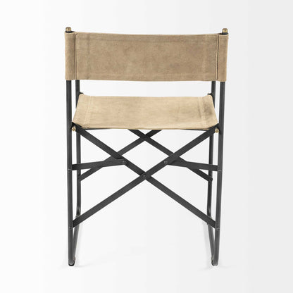 Cream And Black Leather Metal Open Back Dining Arm Chair