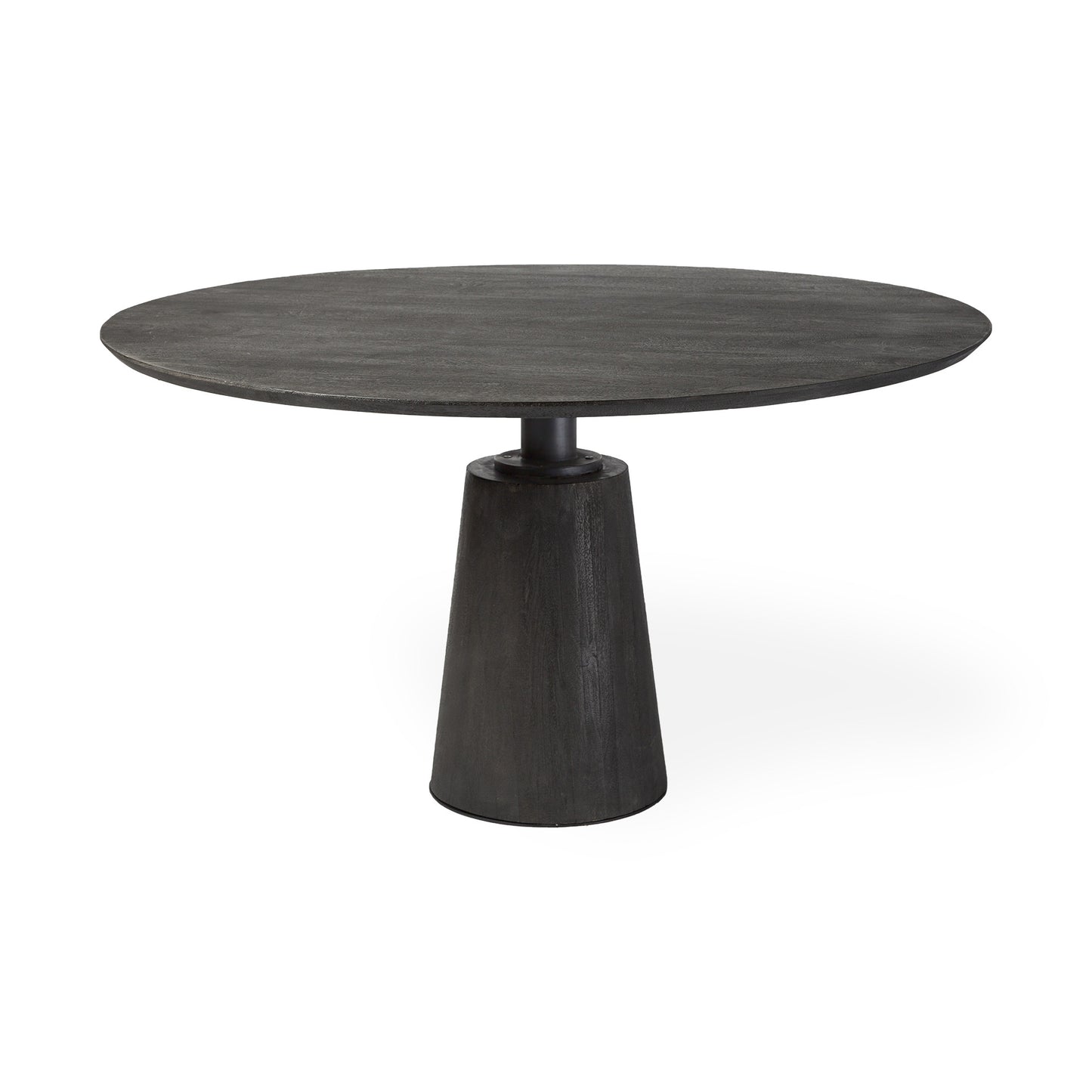 54" Brown Solid Wood and Iron Pedestal Base Round Top Dining Table