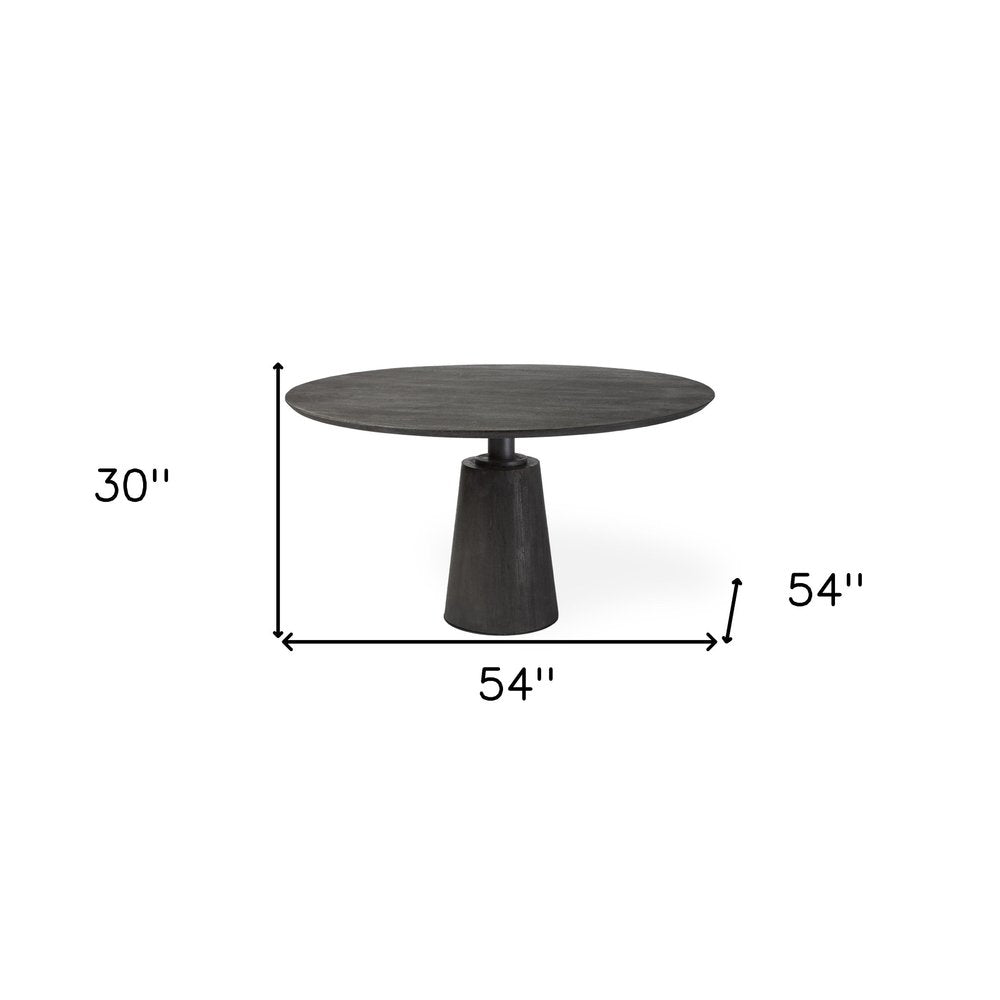 54" Brown Solid Wood and Iron Pedestal Base Round Top Dining Table