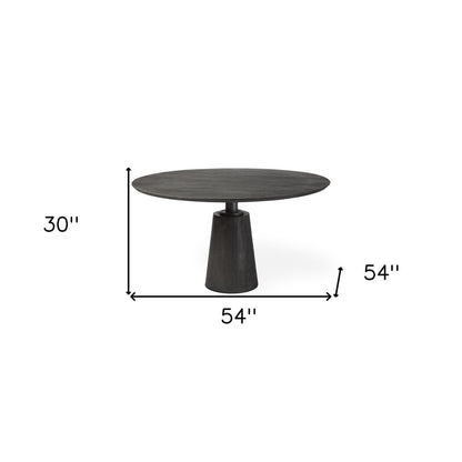 54" Brown Solid Wood and Iron Pedestal Base Round Top Dining Table