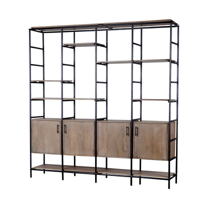 90" Brown Metal and Wood Bookcase