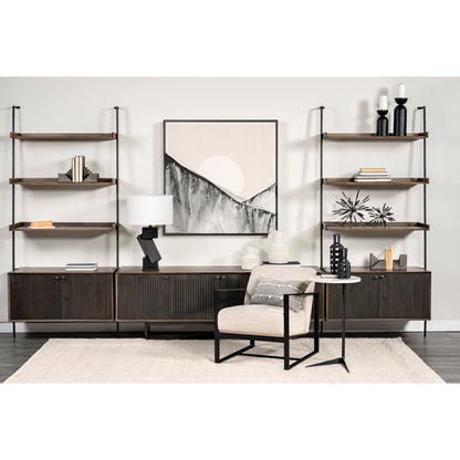 Dark Brown Metal and Wood Three Tier Ladder Bookcase
