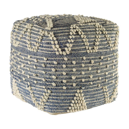 18" Blue Geometric Pouf Ottoman
