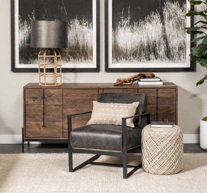 16" Ivory Upholstery Cylinder Abstract Pouf Ottoman