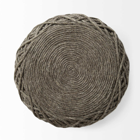 16" Brown Upholstery Cylinder Abstract Pouf Ottoman