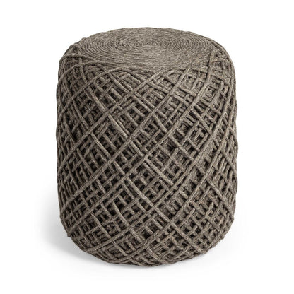 16" Brown Upholstery Cylinder Abstract Pouf Ottoman