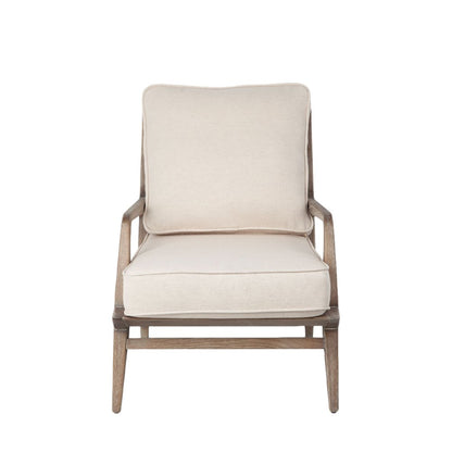24" Ivory and Brown Fabric Arm Chair