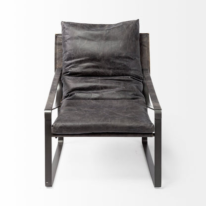 35" Black Leather Distressed Arm Chair