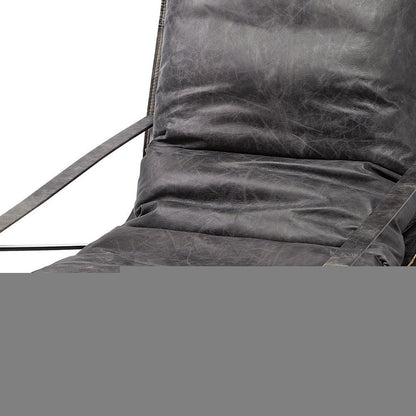 35" Black Leather Distressed Arm Chair