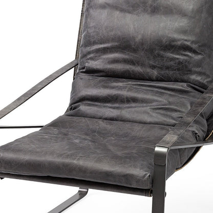 35" Black Leather Distressed Arm Chair