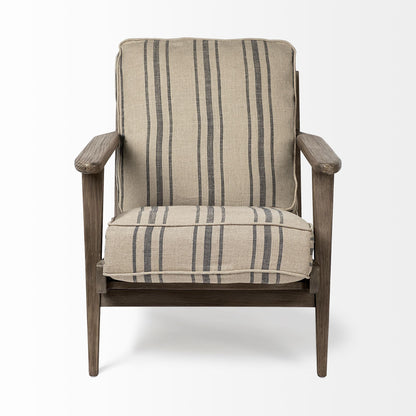 31" Beige Gray and Brown Fabric Striped Lounge Chair