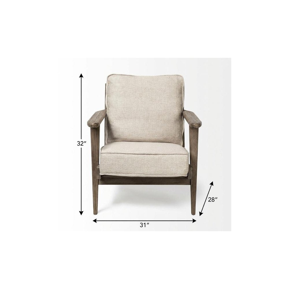 31" Cream and Brown Fabric Lounge Chair