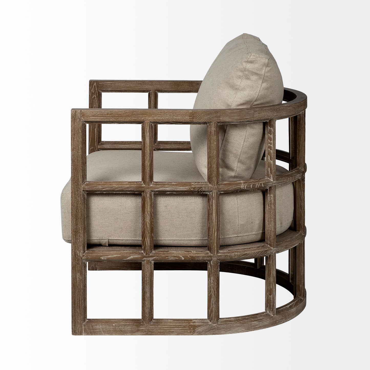 30" Cream and Brown Fabric Arm Chair