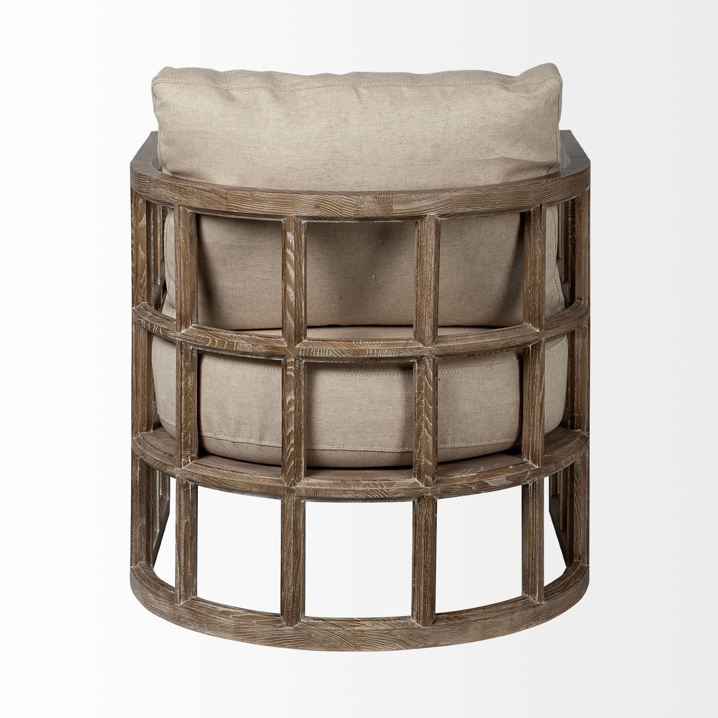 30" Cream and Brown Fabric Arm Chair