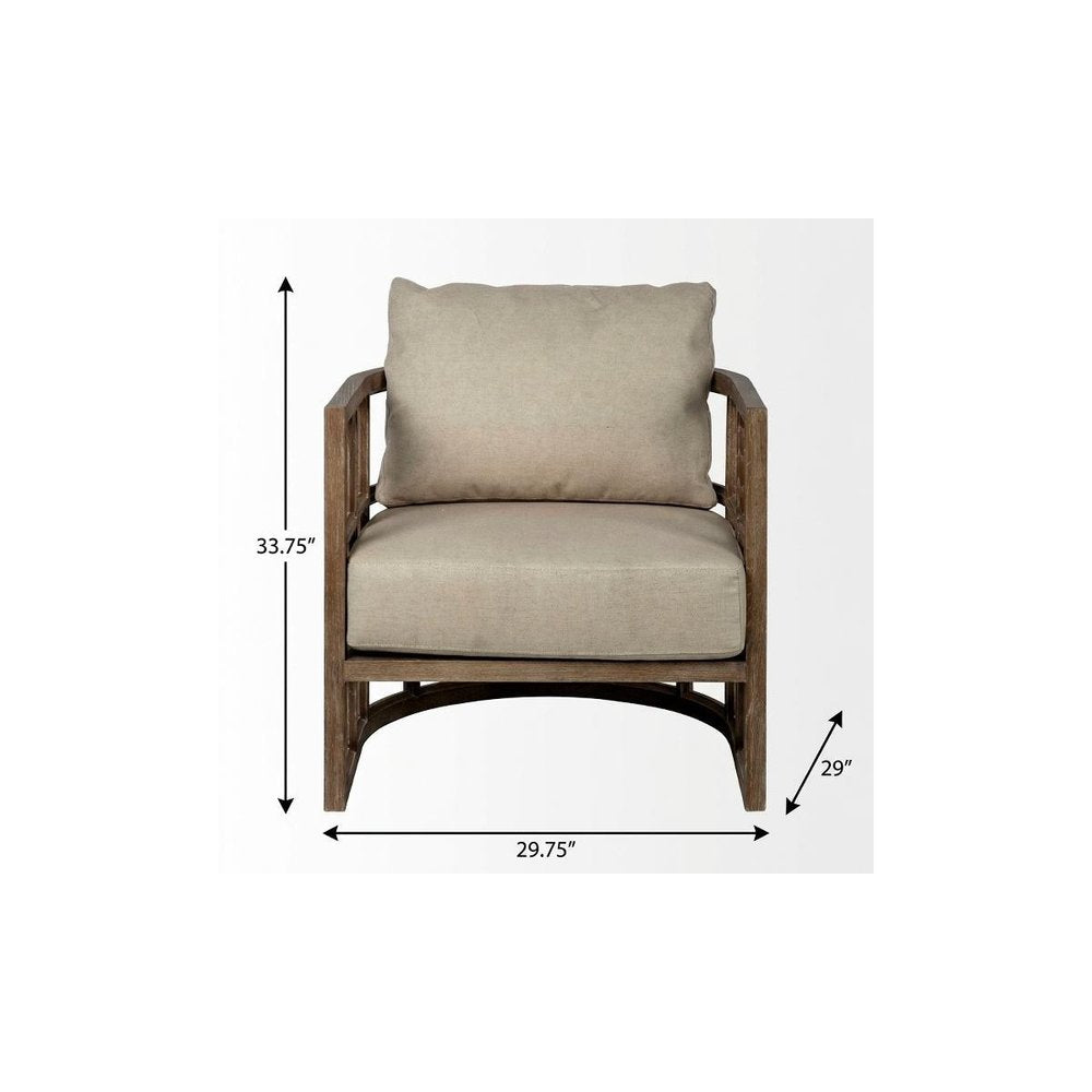 30" Cream and Brown Fabric Arm Chair