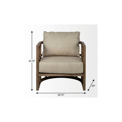30" Cream and Brown Fabric Arm Chair
