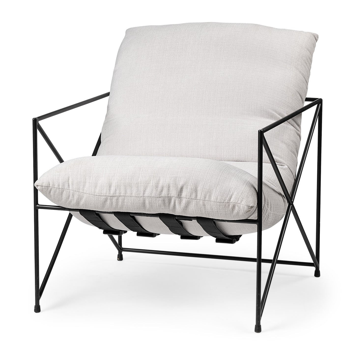 30" Cream and Black Fabric And Metal Arm Chair