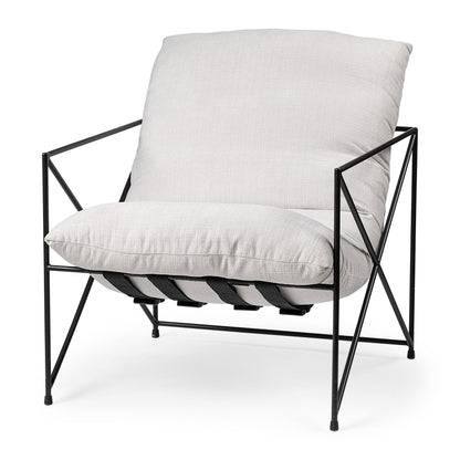 30" Cream and Black Fabric And Metal Arm Chair