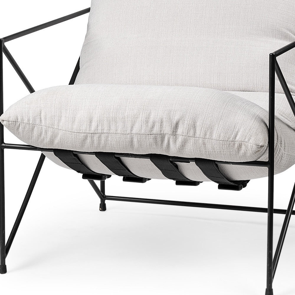30" Cream and Black Fabric And Metal Arm Chair
