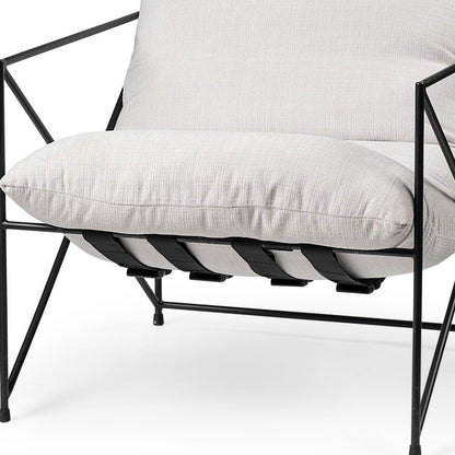30" Cream and Black Fabric And Metal Arm Chair