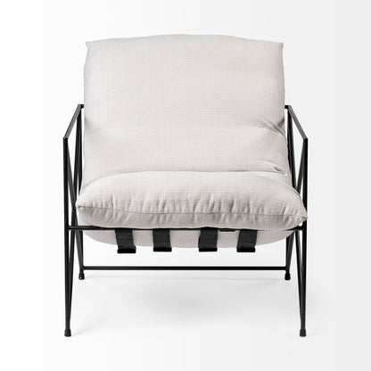 30" Cream and Black Fabric And Metal Arm Chair