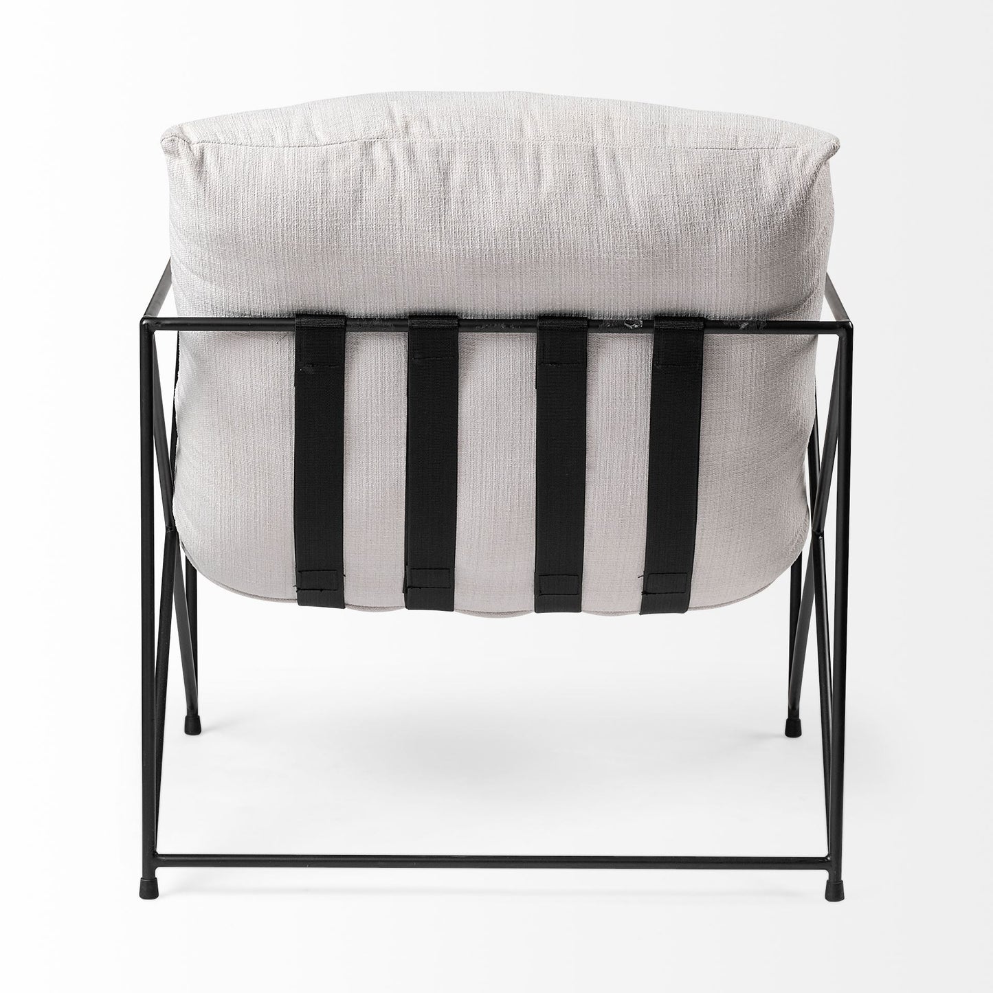 30" Cream and Black Fabric And Metal Arm Chair