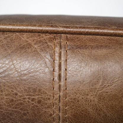 34" Brown and Black Top Grain Leather Distressed Slipper Chair
