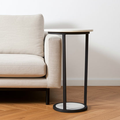 21" Black And White Marble Round End Table