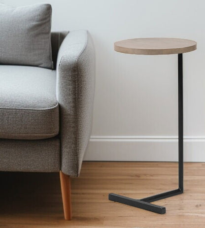 15" Natural and Black Solid Wood and Metal